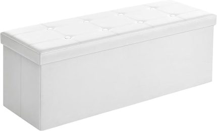 Tabure 120 Litre, Saklama Kutusu, Tabure, Katlanabilir, 300 Kg'A Kadar Yük, Sentetik Deri Kapak, Döşemeli, Beyaz Lsf702