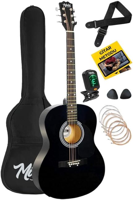 RG-530BK Kaliteli Siyah 40 İnç Akustik Gitar Seti 4/4 Yetişkin