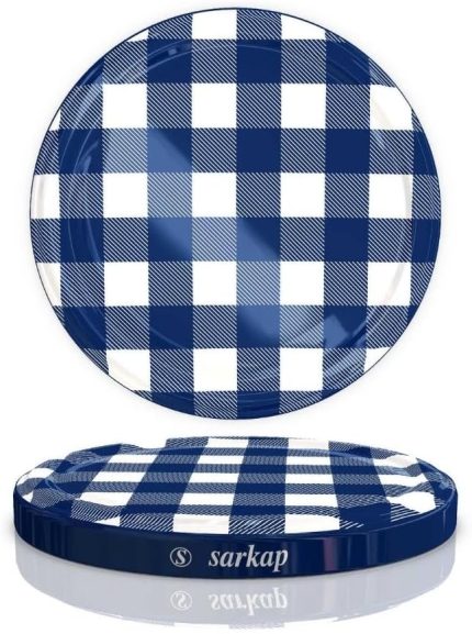 Bükümlü Konserve Kapakları - 82 mm Yeniden Kullanılabilir Konserve Kapakları 10'lu Set Kapak Kapağı (Mavi Ekose)