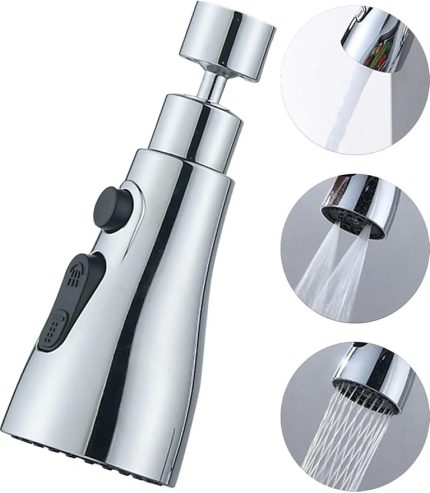 Krom 3 Fonksiyonlu Mutfak Lavabo Başlığı, 720 Derece Döner, Su Tasarruflu, Şık ve Dayanıklı Tek Musluk Ucu