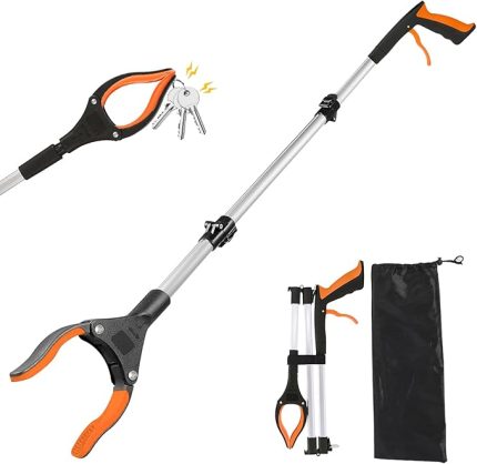 Yaşlılar için 109 cm Katlanabilir Kıskaç Mıknatıslı Tutma Kolu 360° Döndürülebilir Başlık Alüminyum Çöp Maşası Kavrama Pensesi Çöp / Çöp Toplama için Uzun Tutma Aleti El Kavrama (Turuncu)