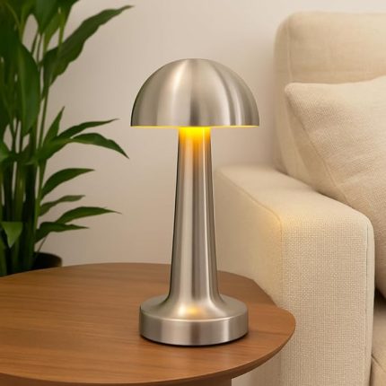 Krom Dokunmatik Şarjlı Masa Lambası – LED Işıklı, 3 Renk Modu (6500K-3200K-Amber), Dimlenebilir, USB Type-C Şarjlı, Taşınabilir Modern Tasarım, Yatak Odası, Ofis, Kafe ve Restoran Kullanımı