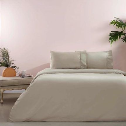 Ranforce Basic Düz Pamuk Nevresim Takımı, Vizon, Tek Kişilik