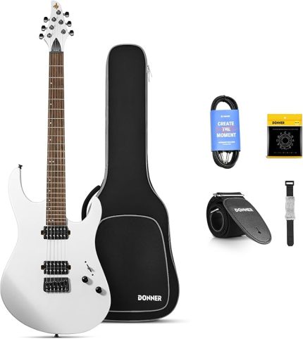 Katı Gövde Elektro Gitar, DMT-100 39 İnç Metal Elektro Gitar, H-H Manyetikli İnşaat Kiti, Çanta, Teller, Askı, Kablo, Rock Müzik Severler için Tel Amortisör (Beyaz)