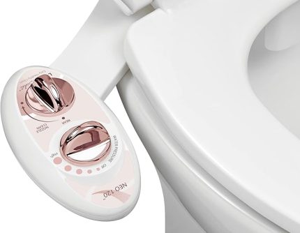 Bidet NEO 120 - Kendi Kendini Temizleyen Başlık, Tatlı Su Elektrikli Olmayan Bide Eklentisi, Klozet Kapağı için, Ayarlanabilir Su Basıncı, Arka Yıkama (Gül Altın)