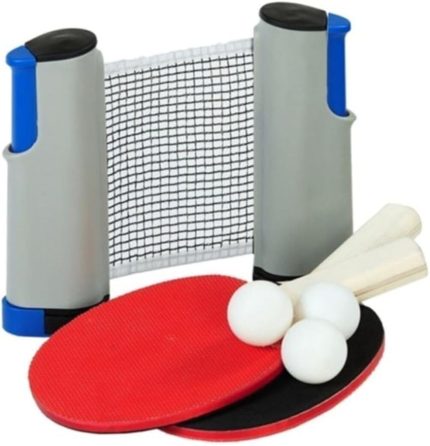 portatif açılır kapanır ayarlanabilir masa tenisi file ve 2 raket 3 top set Kırmızı - Siyah