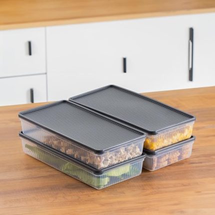 1101 4 lü Dikdörtgen No-Frost Derin Dondurucu Çok Amaçlı Yiyecek Saklama Kabı Seti