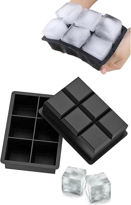 Buzluk Silikon 6 Bölmeli Buz Kalıbı 5cm Dev Buz Küpleri - Sunum Buz Küpü Çok Renkli Viski Buzu