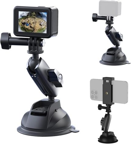 Alüminyum Alaşımlı Araç Vantuz Montajı, Hero 13 12 11 10 9 8 DJI OSMO Action 5 Pro 4 3 Insta 360 X5 X4 Huawei iPhone Mobil Telefon Kameraları için, Telefon Tutacılı Araç Ön Cam Montajı