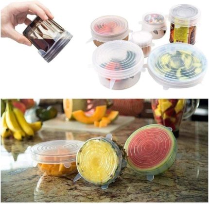 AKCAKESE 6 Adet Silikon Streç Kapak Tabak Bardak Gıda Bonesi Silikon Vakum Tencere Kapağı Tazeliği Korur
