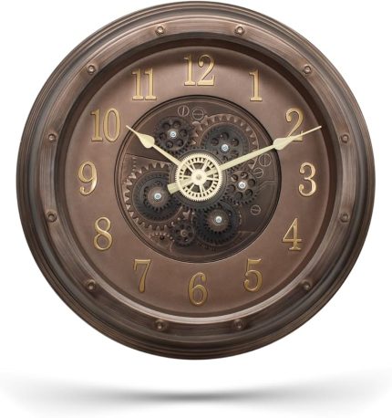 Serisi Antik Eskitme Kadranlı Döner Çarklı Ev ve Ofis Duvar Saati Kabartma Latin Rakamlı 40 CM Bronz