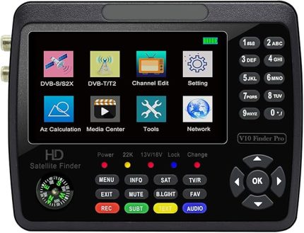 V10 Pro Uydu Bulucu Sinyal Ölçer HD Uydu TV Sinyal Bulucu DVB-S/S2/S2X/T/T2 COMBO Dijital Elde Taşınabilir Sinyal Ölçer Uydu Bulucu H.265 Uydu Çanak Ayarı için 4,3 İnç LCD