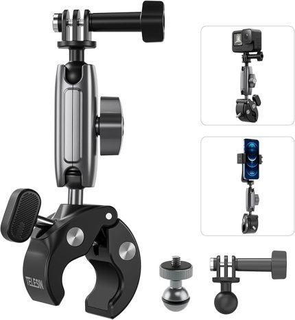 Motosiklet Gidonu Bisiklet Montaj Kelepçeleri için GoPro Hero 13 12 11 10 9 DJI OSMO Action 5 Pro 4 3 Insta360,360° Çift Top Başlı Kelepçe Tutucu 1/4-20 mm Kamera ve Telefon için Adaptör