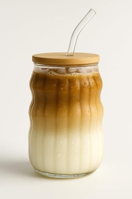 Bardağı Isıya Dayanıklı Ice Latte Cam Pipetli Bardak Kahve Kokteyl Cam Sunum Bardağı Meşrubat Kapaklı Bardak 400ml (tek, adet, 2)