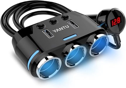 Çakmak Ayırıcı, 12-24V Otomobiller için 2 USB Şarj Portlu Voltaj Göstergeli ve Anahtarlı 3 Yollu Çakmak Adaptörü