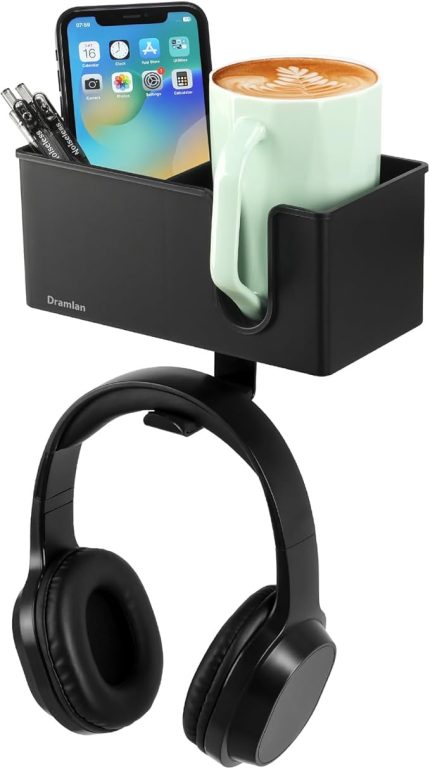 Askılı Masa Düzenleyici Masa Saklama için Masa Bardak Tutacağı İçecekler Telefon Tutucu Masa Üstü Klips Bardak Tutacağı Döner Kulaklık Askısı ve Bardak için Çıkarılabilir Masa Depolama