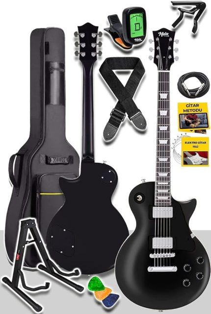 GRX-200BK-BAG Üst Segment Profesyonel Elektro Gitar Set Les Paul Kasa Masif Ağaç (HH)