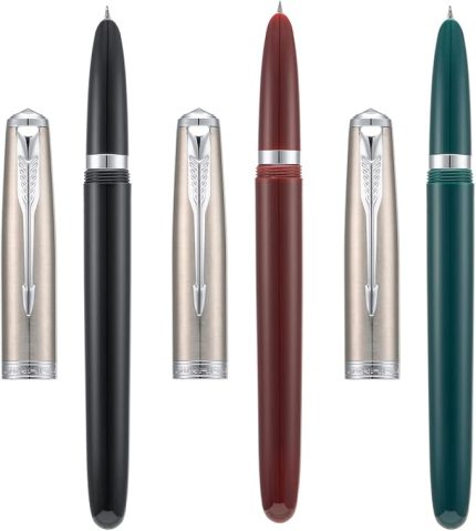 3 Jinhao 86 Dolma Kalem Seti (Siyah, Şarap Kırmızısı ve Yeşil Reçine), Doldurulabilir Mürekkep Dönüştürücü ile Ekstra İnce Uç