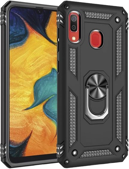 Galaxy A30 Uyumlu Kılıf Tank Yüzüklü Silikon Kapak - Siyah