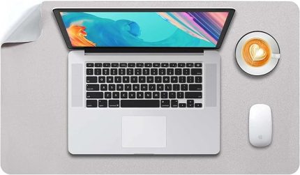 Ofis / Ev için Dizüstü Bilgisayar Pedi Yazı Pedi, Çift Taraflı Kullanım PU Deri Su Geçirmez 23,6 inç X 13,8 inç (Açık Gri/Gümüş)