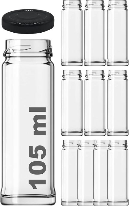 105 ml Metal Siyah Kapaklı Tuzluk Şeffaf Cam Kavanoz 10 Adet