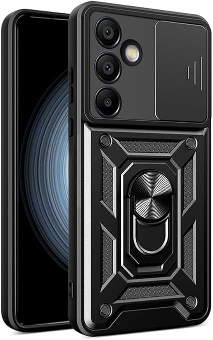 Samsung Galaxy S24 FE ile Uyumlu Kılıf Sürgülü Siyah Panther Yüzüklü Silikon Orijinal (Samsung Galaxy S24 FE ile Uyumlu, Sürgülü Siyah)