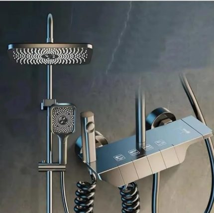 Duş Seti, Pirinç Materyal, Ayarlanabilir Boy, Siyah Krom Beyaz Antrasit Gri Renk Seçenekli, 2 Yıl Garantili (Siyah)