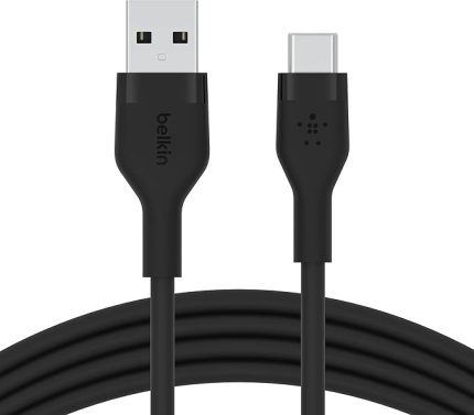 BoostCharge Flex Silikon USB Tip C - A Kablosu (2M/6,6FT), USB USB-IF Sertifikalı USB-C Şarj Kablosu - Siyah