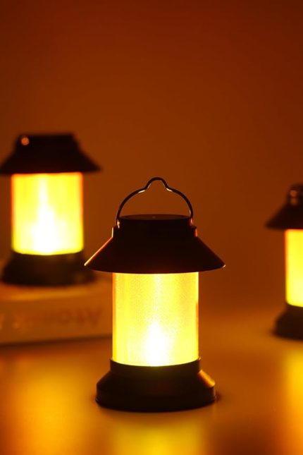 Led Mum Sokak Lambası Tip Kulplu Dumansız Pilli Alevli Dekoratif Yapay Mum Işıldak Siyah 1036-9