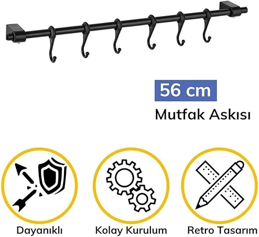 Duvara Monte Edilen 6 Kancalı Mutfak Dekoratif Kaşıklık ve Kupa Askısı - Görsel 5