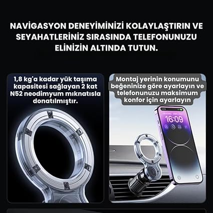 Pro Süper Manyetik Araç İçi Telefon Tutucu, Havalandırma Sıkıştırmalı Stabil Telefon Tutucu - Görsel 4