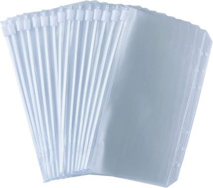 A6 ciltleme çantası, 15 adet, şeffaf, PVC, 6 delikli, fermuarlı, klasör, su geçirmez, para bütçe zarfları, dizüstü bilgisayar planlayıcıları için, iç sayfalar için