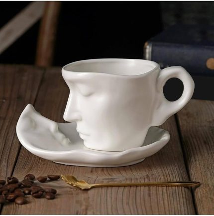 Iskandinav Yüz Şekilli Fincan Takımı 1 Adet 260 ml Beyaz - Kupa Kahve Fincan Takımı