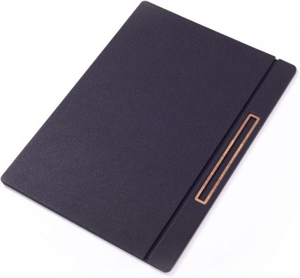 office Deri Kapaklı Masa Sümeni Siyah Ahşap Detaylı 50x35cm
