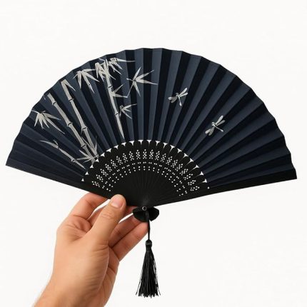 Klasik Japon Tarzı Yelpaze El Yapımı Geleneksel Katlanabilir Şık Dekoratif Bambudan Yapılmış Çiçek Desenli El Yelpazesi (Gölge ve Kanat, 21x38 cm)