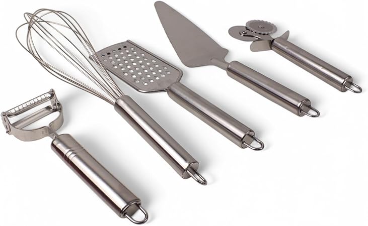 Paslanmaz Çelik 5’li Mutfak Seti, Paslanmaz Çelik Rende, Çırpıcı, Soyucu, Servis ve Hamur Kesici - Görsel 4