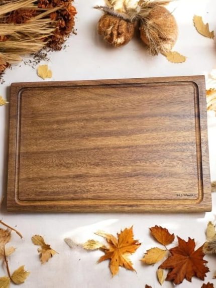 WoodArt IROKO TEK PARÇA - YEKPARE - MASİF Steak Board - Oluklu Kesme tahtası Büyük Boy 40 x 27,5 Cm