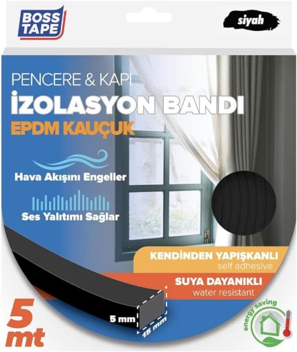 Tape EPDM Kauçuk Pencere Kapı İzolasyon Bandı Siyah 5mmX15mmX5mt