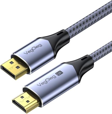 to HDMI Kablo 8K 60Hz 4K 240Hz HDR 3D 48Gbps Örgülü Displayport to HDMI Kablo 2 Metre