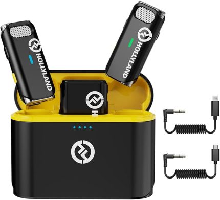 Hollyland Lark M1 kablosuz yaka mikrofonu, gürültü engelleme özellikli çift kanallı yaka mikrofonu, 199,9 m 8 saat, iPhone kamera YouTube video kaydı, canlı yayın podcast röportajı Vlog ile uyumlu