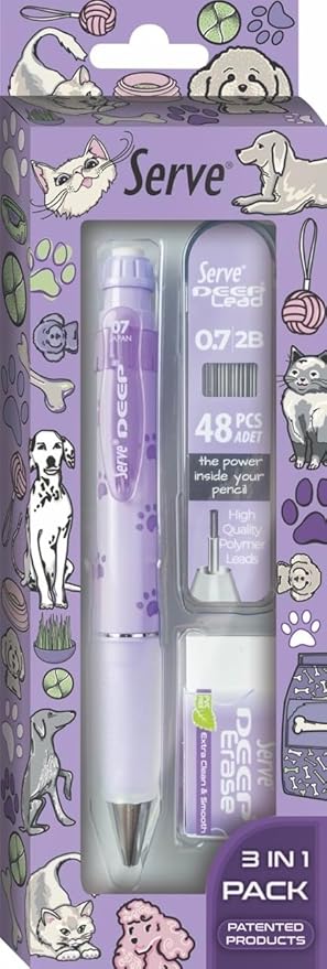 Doğa Desenli Deep Kalem, Deep Silgi ve Deep Min, 0.7 mm, Lavanta