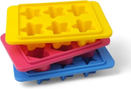 Plastik 6 Bölmeli 3 Desenli Buz Kalıbı Seti, Yıldız-Kalp-Çiçek Desenli Buz Kalıbı 3 Set (13cm*8cm*3cm) Eğlenceli ve Pratik