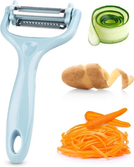 3'ü 1 Arada Patates ve Sebze Soyucu – Paslanmaz Çelik Bıçaklı, Düz + Tırtıklı + Jülyen Soyma, Ergonomik Sap, Bulaşık Makinesine Uygun, Kompakt ve Dayanıklı Mutfak Gereci
