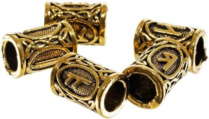 PLANET Viking Runes Boncukları - 14 x 10 Takı veya Saç için Milimetre El İşi Boncukları (5 Paket, Antik Altın)