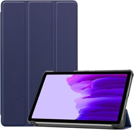 Samsung Galaxy Tab S8 X700 ile Uyumlu Tablet Kılıfı Smart Cover Uyku Modlu Standlı Arkası Sert Şeffaf Kapak - Lacivert