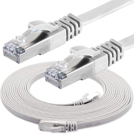 CAT7 Yassı FTP Ethernet Network Lan İnternet Kablosu, Beyaz 15 metre