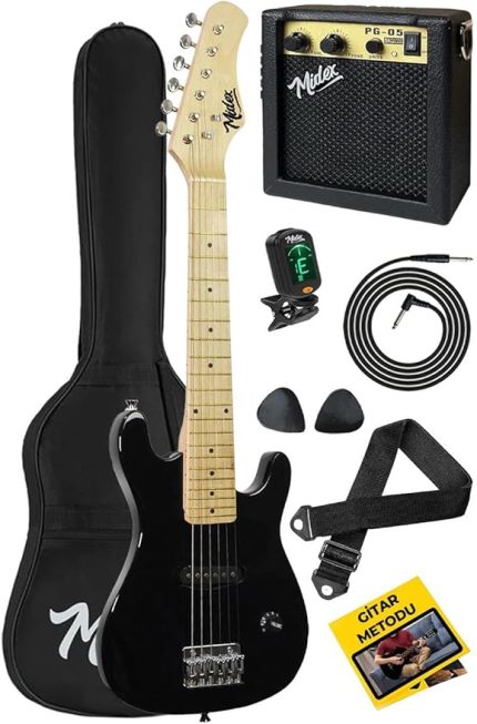 CEG-30BK 4-6 Yaş Çocuklar İçin Amfili Full 1/4 30 İnç Elektro Gitar Seti Full Black