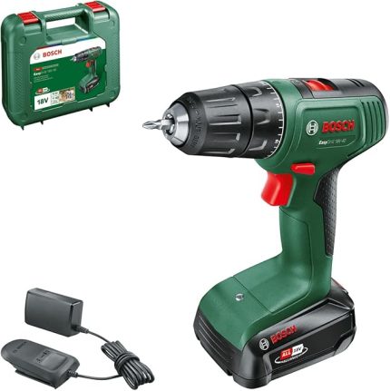 Home and Garden EasyDrill 18V-40 akülü vidalama makinesi (ahşap, metal ve plastik üzerine vidalama veya delme; 18 Volt sistem; 1 x akü 2,0 Ah; çanta içinde)
