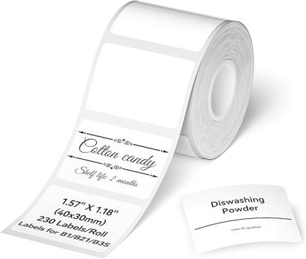 B1 Etiket Bandı B21 Kendinden Yapışkanlı Etiketleme Bandı 1.5" X 1.2" (40x30mm) Termal Etiket Baskı Kağıdı NIIMBOT Barkod/Adres/Posta/Logo/İş/Ev Etiketi için Etiketler, 230 Etiket/Rulo, Beyaz