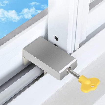 Sürgülü pencere kilidi, sürgülü pencere stoperi, anahtarlı, ayarlanabilir sürgülü kapı sigortası, sürgülü kapı kilidi, sürgülü pencere kilidi, çocuk ve bebek güvenliği için (1 adet)
